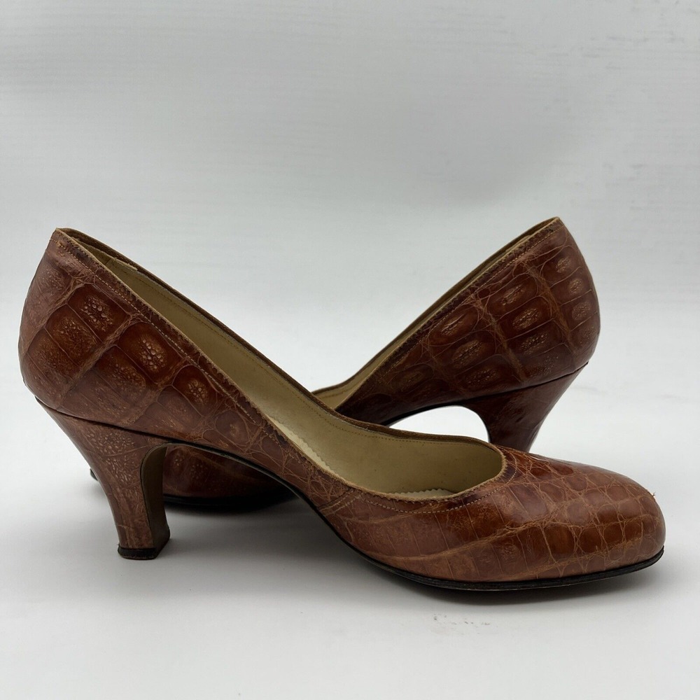 Vintage Geri's GENUINE ALLIGATOR HONEY BROWN 3" High Heel Women's Shoe Sz 9 - Picture 12 of 16